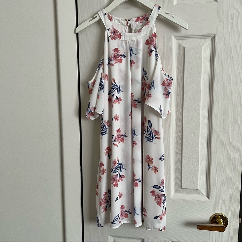 Sienna Sky Flutter Sleeve Cold Shoulder Floral Dress